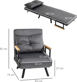 HOMCOM Rozkładana sofa z poduszkami stylowa i praktyczna obciążenie do 120 kg ciemnoszara | Aosom PL