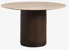 Okrągły Stół Jadalniany Ø120 Cm Luceida Travertine & Ciemny Drewniany Uchwyt - Sklum