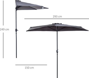Parasol ogrodowy aluminiowy z korbką półkolisty outsunny