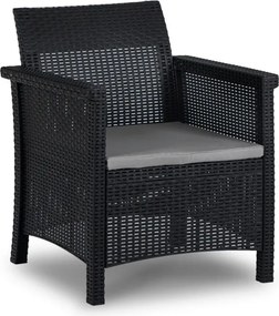 Zestaw Mebli Ogrodowych BRENTA Czarny/Szary 2xFotel Sofa Stolik Tarasowy Technorattan Nowoczesny