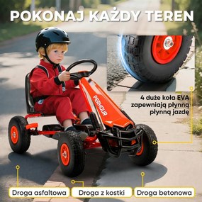 AIYAPLAY Gokart na pedały dla dzieci, regulowane siedzenie, opony EVA, hamulec, sprzęgło, 3-8 lat, Czerwony