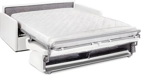 Kanapa 4-osobowa rozkładana typu express z białej ekoskóry z siedziskiem z pianki z pamięcią kształtu - Powierzchnia spania 160 cm - Materac 14 cm CALIFE