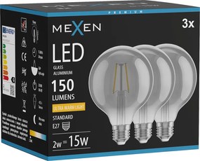 Mexen Vintis 3x żarówka filament LED E27, G95, 2W, Ciepła - 2200K, 150 lm, smoke - L157-E27-0222-70x03