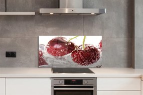 Panel szklany do Kuchni Czereśnie w Kroplach Wody