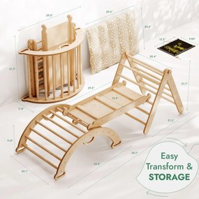 Zestaw wspinaczkowy 4w1 Montessori: drabinka dwustronna + łuk wspinaczkowy + zjeżdżalnia + poduszka (1-3 lata)