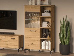 Witryna z przeszkleniem i półkami Nevio 19, dąb artisan
