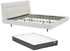 Łóżko 180 x 200 cm - Tkanina z bukli - Beż + Materac - ISYDE