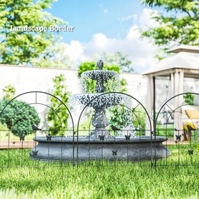 Outsunny Ogrodzenie Ogrodowe z Stali 300 cm x 70 cm, Dekoracyjny Zestaw Paneli Ogrodzeniowych Czarne