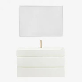 Zestaw Wiszących Mebli Łazienkowych Z Drewna I Forniru Jesionowego Zintegrowany Z Umywalką Ona Biała & Prostokątna - Sklum