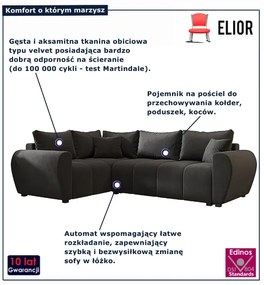Ciemnoszary welurowy narożnik rozkładany w kształcie L G8-E74
