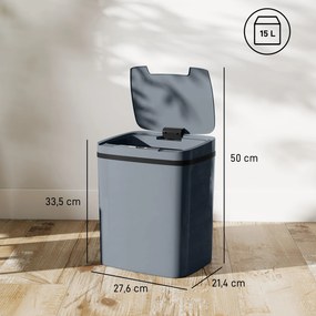 HOMCOM Kosz z czujnikiem 15L Elektryczny kosz z dwoma trybami otwierania, do biura, kuchni, 27,6 x 21,4 x 33,5 cm, szary | Aosom PL