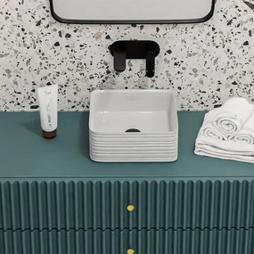 Umywalka ceramiczna nablatowa kwadratowa ryflowana biała 39 x 39 cm LAMI