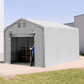 TOOLPORT 4x6m Hala namiotowa - 3,0 m wysokość ścian bocznych z podciąganą do góry bramą, PRIMEtex 2300, szary, ze statyką (podłoże gruntowe) - (93955)