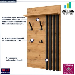 Nowoczesny wieszak ścienny lamelowy na kurtki dąb artisan + czarny N8-P50