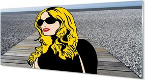 Szkło do Kuchni na Ścianę Kobieta w Okularach i Czerwonych Ustach