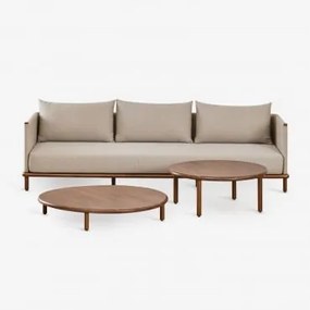 Zestaw Do Salonu Z 3-osobową Sofą I 2 Okrągłymi Stolikami Kawowymi Z Drewna Akacjowego Olivia Brązowy Ciemny Drewno & Ciemny Akacjowy Brąz - Sklum