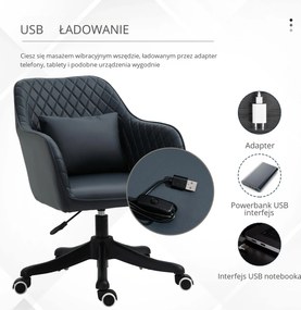 Vinsetto Ergonomiczny fotel biurowy z masażem krzesło obrotowe z funkcją wibracji szary | Aosom PL