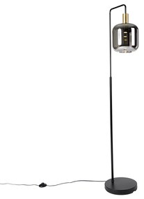 Lampa podłogowa czarna ze złotem i dymionym szkłem w komplecie z żarówką PUCC - ZuzannaDesignerski Oswietlenie wewnetrzne