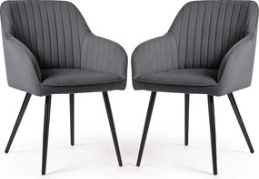 2x Welurowe krzesło tapicerowane z przeszyciami Ciemny Grafit FLORENCE Czarne nogi