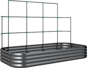 Outsunny Podwyższona grządka z kratką, metalowa donica z ochronnymi krawędziami i rękawiczkami 220 x 110 x 150 cm, ciemnoszara | Aosom PL