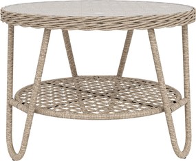 Outsunny Stolik boczny z rattanu PE, dwupoziomowy stolik kawowy z półką, szkło, regulowane nóżki, 65 x 65 x 50 cm, żółty | Aosom PL