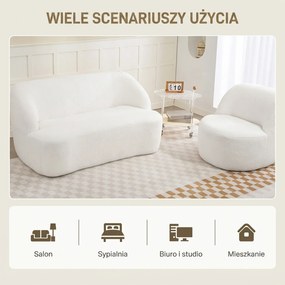 HOMCOM Sofa 2-osobowa, zaokrąglony design, kanapa z pokryciem fleece, do salonu, sypialni, biura, Kremowy