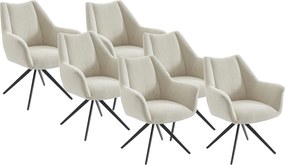 Zestaw 6 krzeseł z podłokietnikami z tkaniny i czarnego metalu - Beżowy - KARDESA marki Maison Céphy