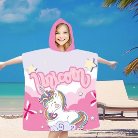 Dziecięce poncho UNICORN różowe 60x90 cm