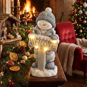 HOMCOM Dekoracja świąteczna: figurka bałwanka, podświetlana statuetka z MGO z tabliczką „Welcome”, diody LED i 24-godzinny timer | Aosom PL