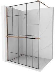 Mexen Kioto+ ścianka prysznicowa z półką Walk-in 130 x 200 cm, czarny wzór, różowe złoto - 800-130-121-60-78