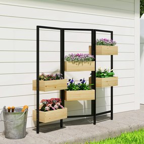 Outsunny Doniczki z Przegrodą, Podwyższona Grządka z Składanym Trejażem, 6 Doniczek z Otworami Drenażowymi, Stalowa Konstrukcja | Aosom PL