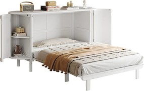 Łóżko chowane 140x200 cm - z przegródkami do przechowywania - biały (materac nie jest wliczony w cenę)
