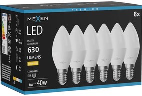 Mexen Nova 6x żarówka LED E14, C37, 6W, Ciepła - 3000K, 630 lm - L102-E14-0630-01x06