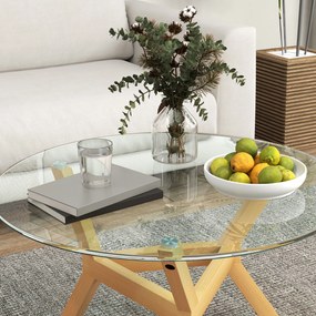 HOMCOM Okrągły stolik pomocniczy z hartowanego szkła z regulowanymi podkładkami pod nogi i stelażem ze stali, do salonu, sypialni