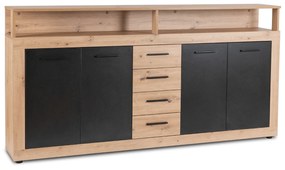 Komoda Czterodrzwiowa z Szufladami BLAGO 190 cm Dąb Artisan/Czarny Nowoczesna Loft