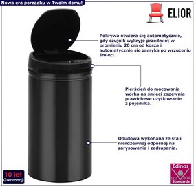 Czarny kosz na odpady z automatyczną pokrywą 50L G0-A24