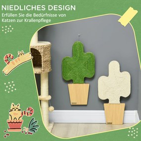 PawHut Drapak dla kota w kształcie kaktusa z matą do drapania Designerski i funkcjonalny mebel dla kota Dąb Biały Zielony | Aosom PL