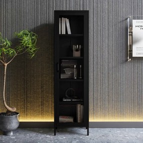 Witryna szklana do salonu wąska metalowa czarna LUIGI Modern 500 x 1800 x 350 mm
