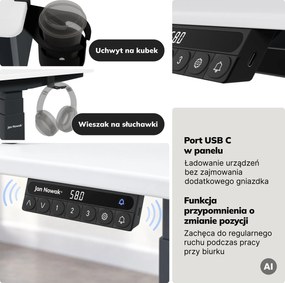 Biurko elektryczne z regulacją wysokości ergonomiczne antracytowo-białe, 1200x600 mm: ARIA