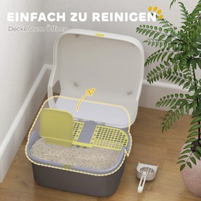 PawHut Kuweta dla Kota z Pokrywą i Łopatką, Łatwa w Czyszczeniu, Zamykana, Kolor Biały