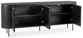 Komoda do Salonu BECK 200 cm Czarna Czterodrzwiowa Ryflowana Nowoczesna