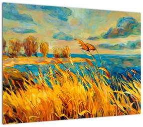 Obraz - Zachód słońca nad jeziorem, obraz akrylowy (70x50 cm)