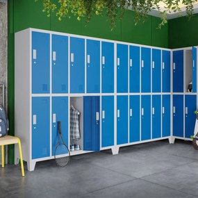 Szafa BHP ubraniowa 10-drzwiowa szaro-niebieska: BARTEK, 1360 x 1720 x 450 mm