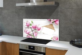 Panel Kuchenny Szklany Magnolia na Rustykalnym Drewnie