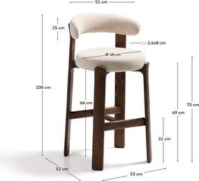 Beżowy/w ciemnym naturalnym kolorze hoker z litego drewna jesionowego (wysokość siedziska 75 cm) Granite – Kave Home