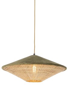 Lampa wisząca w stylu country, aksamitna, zielona, z rattanem, 60 cm - Frills CanWiejski/ Rustykalny / Vintage Oswietlenie wewnetrzne