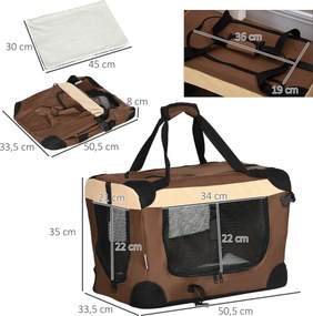 PawHut Torbik transportujący Torba transportowa, 3 wejścia, składana, 70 x 51 x 50 cm, Brązowy + Beżowy