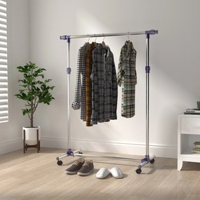 HOMCOM Wieszak na Ubrania na Kółkach Srebrny 86x95x45cm Stabilny i Łatwy w Przechowywaniu | Aosom PL