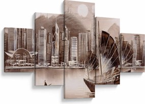 Obraz - Victoria Harbor, Hongkong, efekt sepii (125x70 cm)