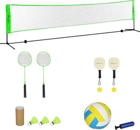 SPORTNOW Zestaw do badmintona z 2 rakietami, 3 lotkami, regulowana wysokość 107-155 cm, Czarno-Zielony